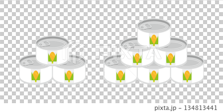 積み重ねたトウモロコシの缶詰のイラスト　ミニサイズ 134813441
