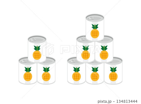 積み重ねたパイナップルの缶詰のイラスト 134813444