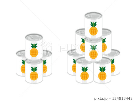 積み重ねたパイナップルの缶詰のイラスト 134813445