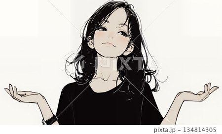 肩をすくめて困惑・諦めの仕草をしている若い女性（シンプルな色使い）