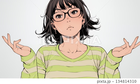 肩をすくめて困惑・諦めの仕草をしている若い女性