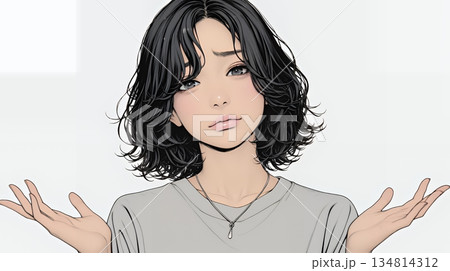 肩をすくめて困惑・諦めの仕草をしている若い女性