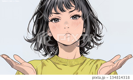 肩をすくめて困惑・諦めの仕草をしている若い女性