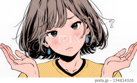 肩をすくめて困惑・諦めの仕草をしている若い女性