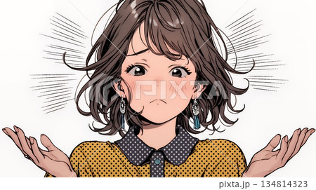 肩をすくめて困惑・諦めの仕草をしている若い女性