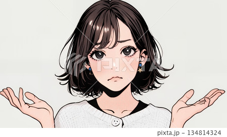 肩をすくめて困惑・諦めの仕草をしている若い女性