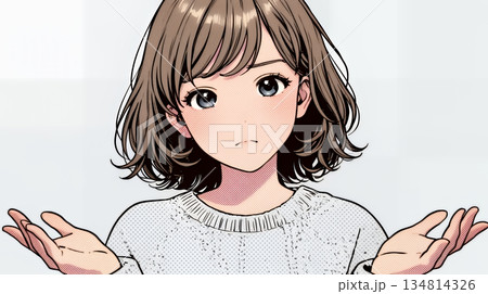 肩をすくめて困惑・諦めの仕草をしている若い女性