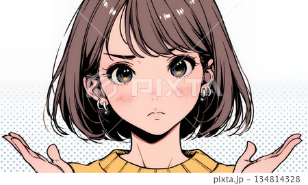 肩をすくめて困惑・諦めの仕草をしている若い女性