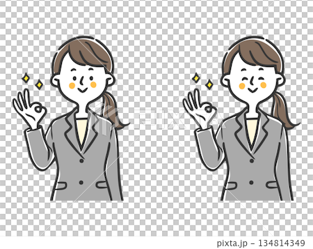 女性上班族做出OK手勢，上半身，向量圖 134814349