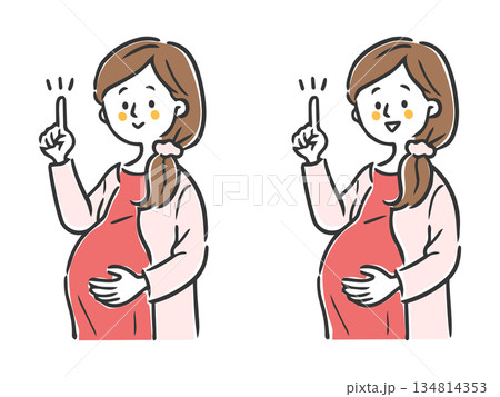 笑顔で指差しをする妊婦さんのイラスト ベクター 笑顔で指差しをする妊婦さんのイラスト ベクター 134814353