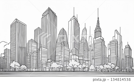 高層ビル群のシンプルな線画イラスト 高層ビル群のシンプルな線画イラスト 134814538