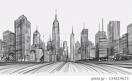 高層ビル群のシンプルな線画イラスト 高層ビル群のシンプルな線画イラスト 134814673