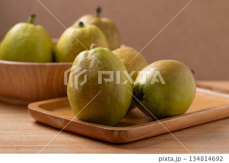 Fresh pear on wooden background 134814692