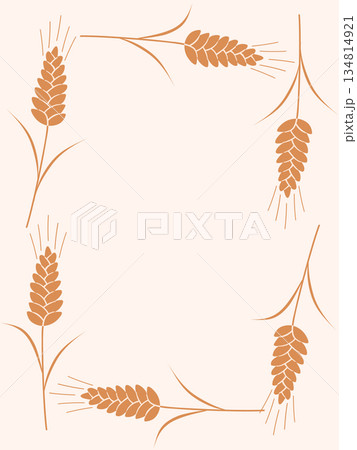 Wheat frame with place for text. Template for your design. ornamental frame with cereal spikelets, wheat ears, cereal seeds, decorative border. Vector illustration, copy space. Wheat frame with place for text. Template for your design. ornamental frame with cereal spikelets, wheat ears, cereal seeds, decorative border. Vector illustration, copy space. 134814921