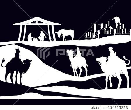 Christmas Nativity Scene Bethlehem Manger Wise Men 134815228