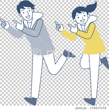 笑顔で指差す若い女性と男性 134815258