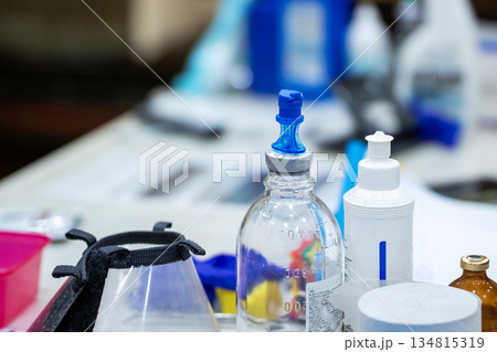 Laboratory scene illustrating technician activities and sample handling procedures Laboratory scene illustrating technician activities and sample handling procedures 134815319