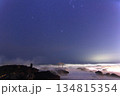 波に打たれる大洗磯間神社の鳥居と星空　シリウス・流れ星 134815354