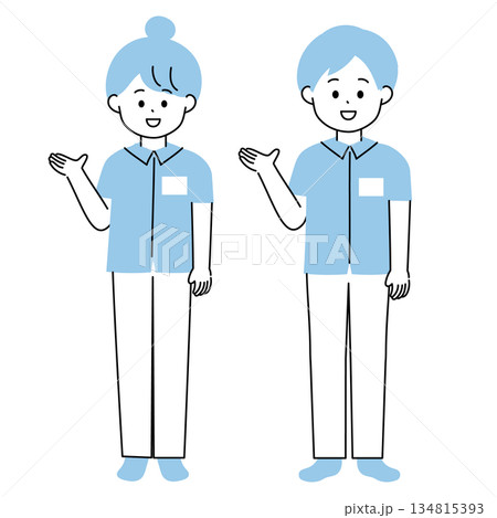 コンビニの制服を着た男女の店員イラストセット 134815393