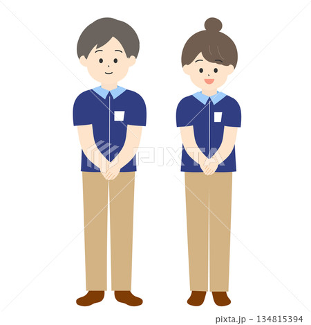 襟付きの制服を着た男女の店員全身イラスト 134815394