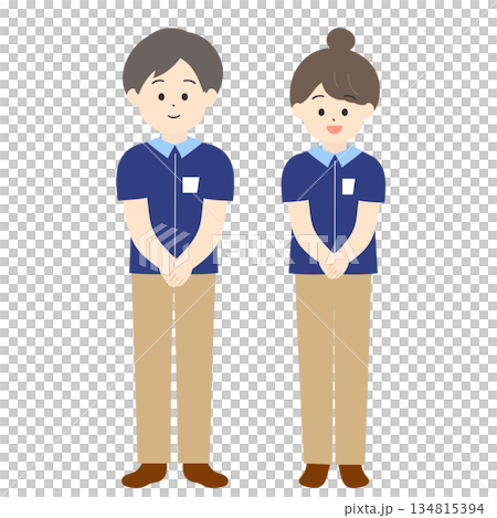 襟付きの制服を着た男女の店員全身イラスト 134815394
