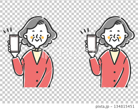Senior woman holding a smartphone, upper body, vector Senior woman holding a smartphone, upper body, vector 134815451