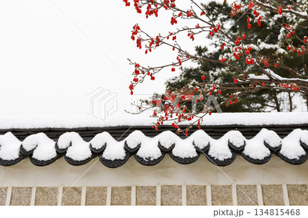 Gyeongbokgung palace covered in snow. Seoul, South Korea. 134815468