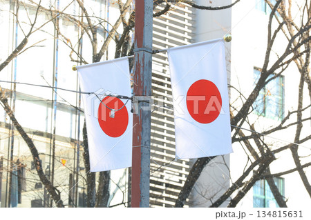 【日本の国旗】日の丸、表参道付近の街並み 134815631