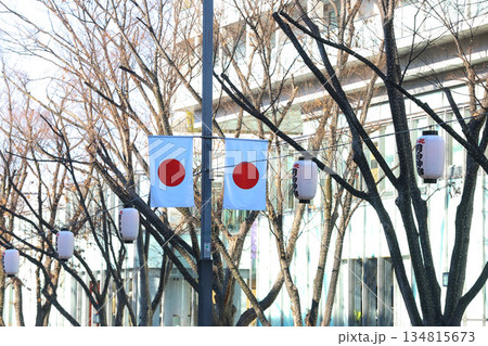 【日本の国旗】日の丸、表参道付近の街並み 134815673