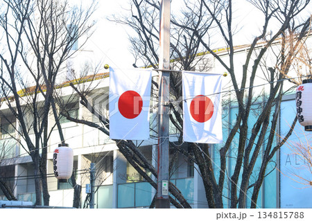 【日本の国旗】日の丸、表参道付近の街並み 134815788