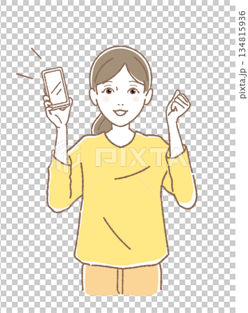 スマホを持ってガッツポーズする女性 134815936
