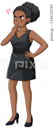 Angry Businesswoman Thinking with Hand on Chin 134816795