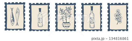 Italian Mediterranean Cuisine Stamp Art Italian Mediterranean Cuisine Stamp Art 134816861