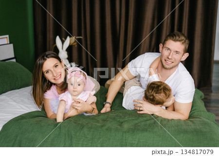 Loving Family With Baby Girl And Little Boy 134817079