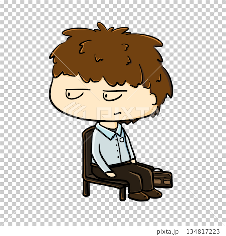 Cartoon male worker sitting on chair and glancing to the left illustration 134817223