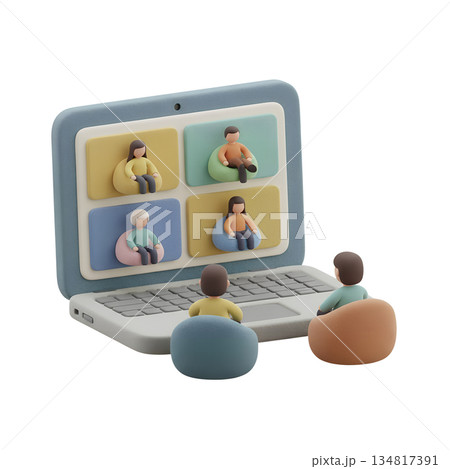 3d illustration showing diverse team members collaborating in a virtual meeting via floating screens, representing remote work, video calls, and teamwork 3d illustration showing diverse team members collaborating in a virtual meeting via floating screens, representing remote work, video calls, and teamwork 134817391