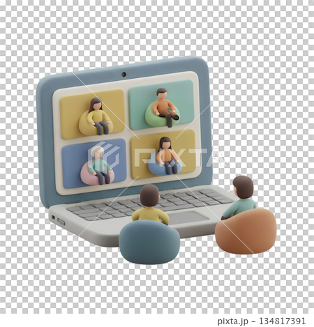 3d illustration showing diverse team members collaborating in a virtual meeting via floating screens, representing remote work, video calls, and teamwork 3d illustration showing diverse team members collaborating in a virtual meeting via floating screens, representing remote work, video calls, and teamwork 134817391