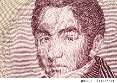 Manuel Rengifo a closeup portrait from Chilean money 134817734