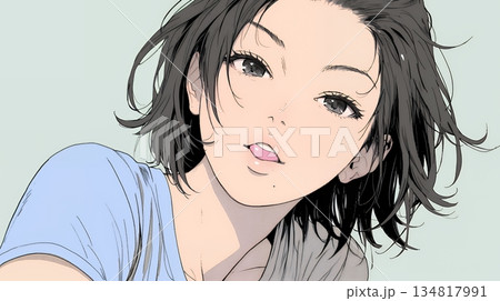 舌をちょっと出して（てへぺろ風）おどけている若い女性