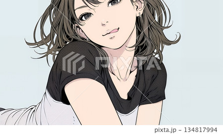 舌をちょっと出して（てへぺろ風）おどけている若い女性