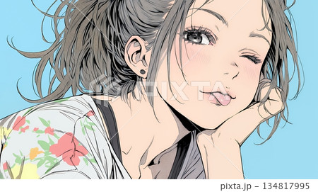 舌をちょっと出して（てへぺろ風）おどけている若い女性