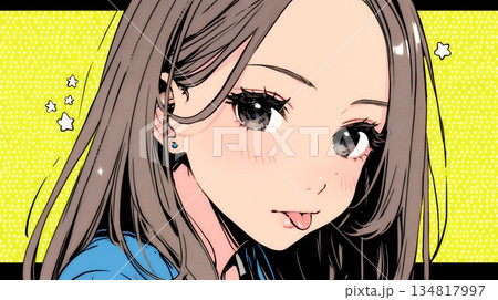 舌をちょっと出して（てへぺろ風）おどけている若い女性