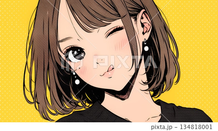 舌をちょっと出して（てへぺろ風）おどけている若い女性