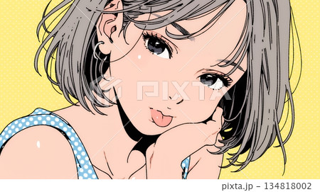 舌をちょっと出して（てへぺろ風）おどけている若い女性