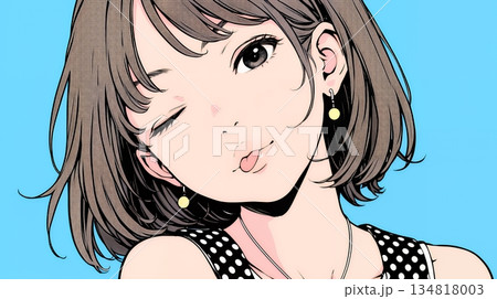 舌をちょっと出して（てへぺろ風）おどけている若い女性