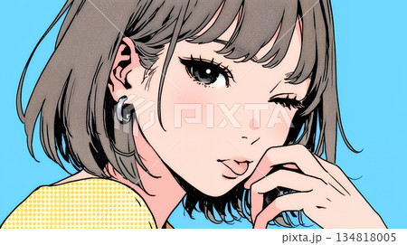 舌をちょっと出して（てへぺろ風）おどけている若い女性