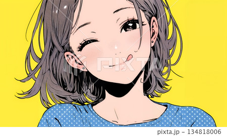 舌をちょっと出して（てへぺろ風）おどけている若い女性