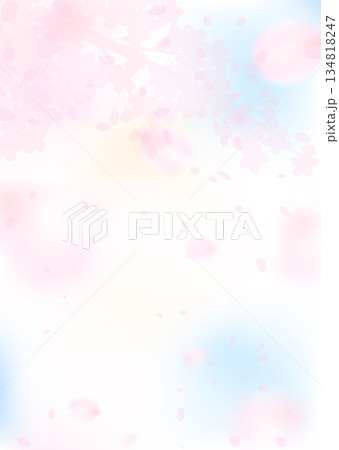 淡くぼやけた幻想的な桜と青空の縦向きイラスト 淡くぼやけた幻想的な桜と青空の縦向きイラスト 134818247
