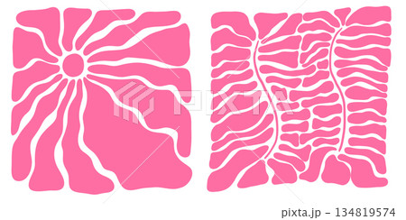 Funky sunburst vector background, abstract geometric pattern with groovy rays. Vintage sunshine design inspired by 60s and 70s retro art, warm sunlight texture and color. 134819574