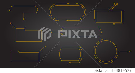 Modern line interface with text box frame title callout and hud border menu. Futuristic board elements set for web ui game business banner or digital presentation template 134819575